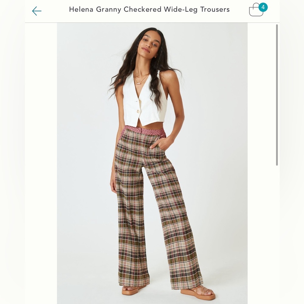 NWT, Anthropologie Helena Granny Checkered Wide-leg Trousers, size 8